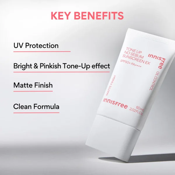 Innisfree - Tone Up No Sebum Sunscreen EX SPF50+ PA++++ 60ml - Image 3
