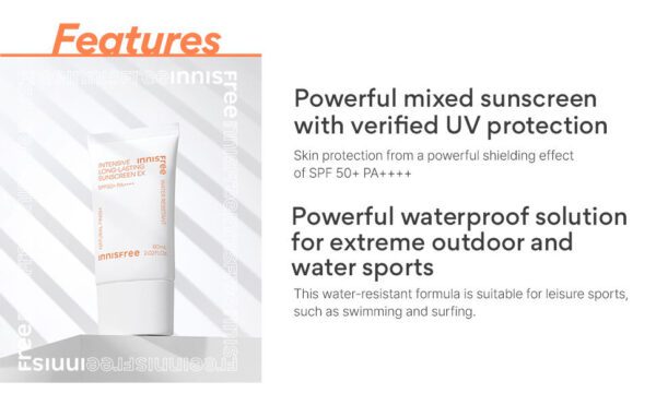 Innisfree Intensive Long-lasting Sunscreen EX SPF50+ PA++++ 60ml - Image 8