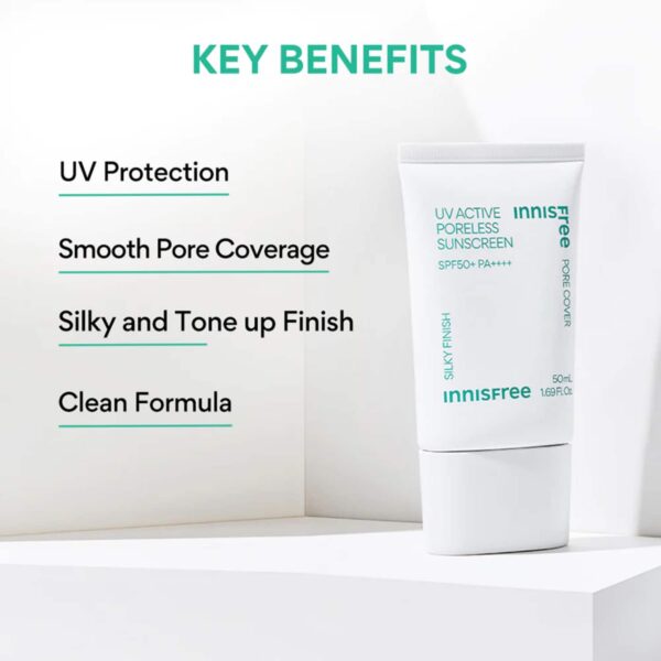 Innisfree UV Active Poreless Sunscreen SPF 50+ PA++++ 50ml - Image 4