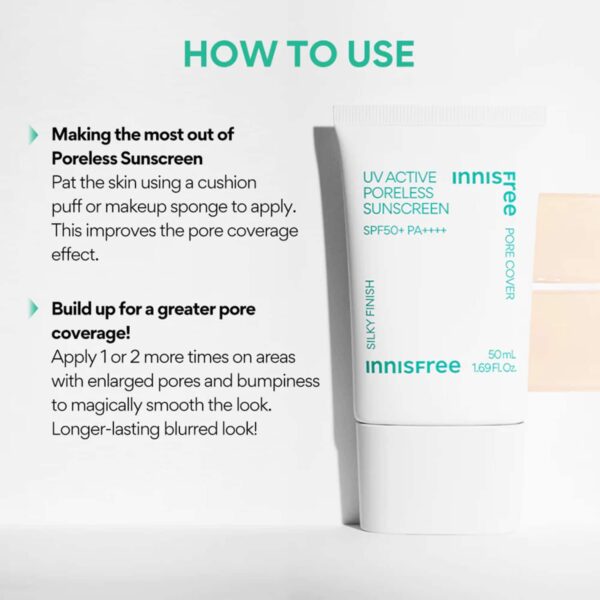 Innisfree UV Active Poreless Sunscreen SPF 50+ PA++++ 50ml - Image 2