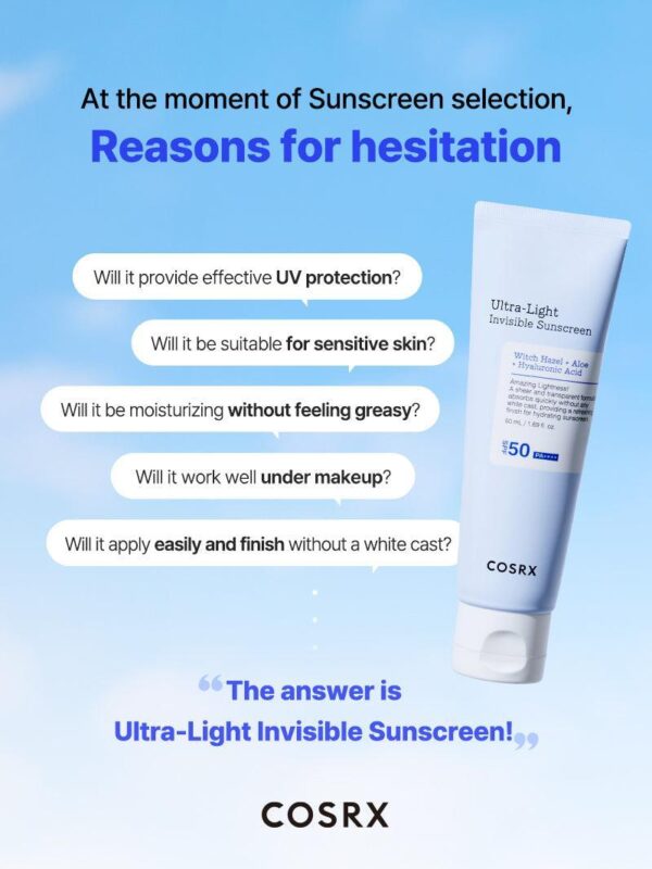 Cosrx Ultra-Light Invisible Sunscreen SPF 50+++ 50ml - Image 6