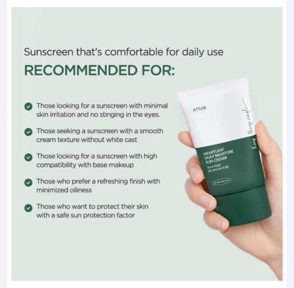 Anua Heartleaf Silky Moisture Sun Cream 50ml - Image 2