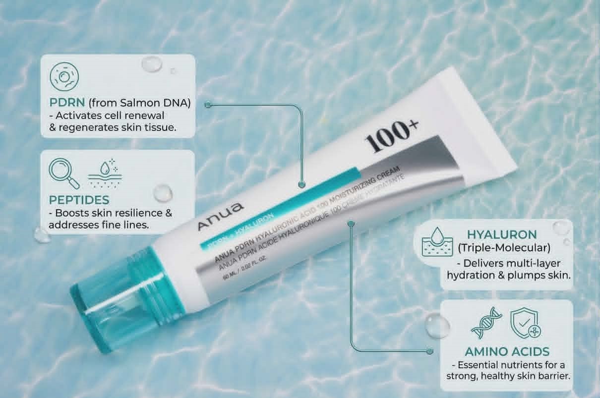 anua PDRN Hyaluronic Acid 100 Moisturizing Cream - 60ml - Image 2